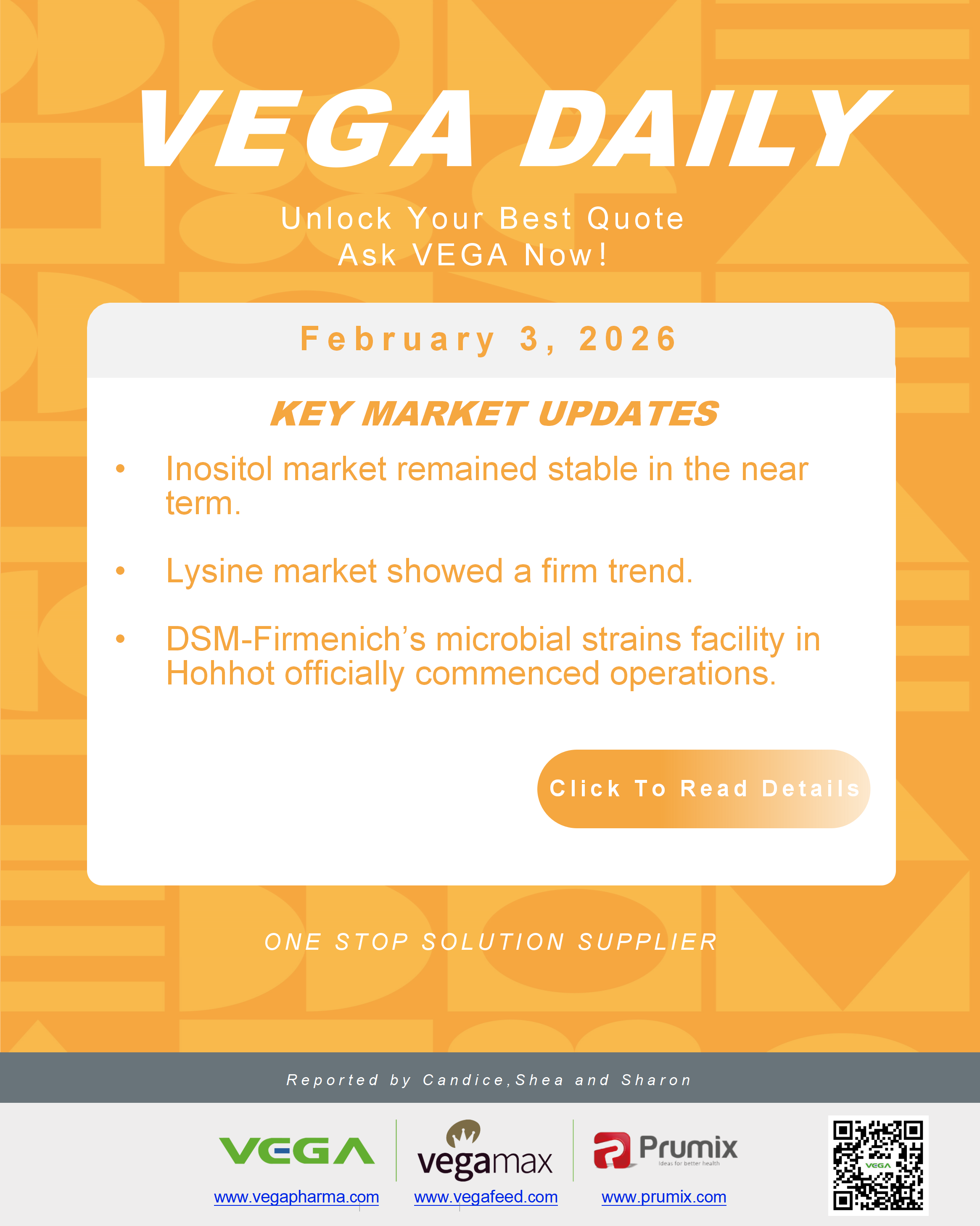 VEGA Daily Dated on February 3rd 2026 Vitamin Amino Acid APl Food Additives.png